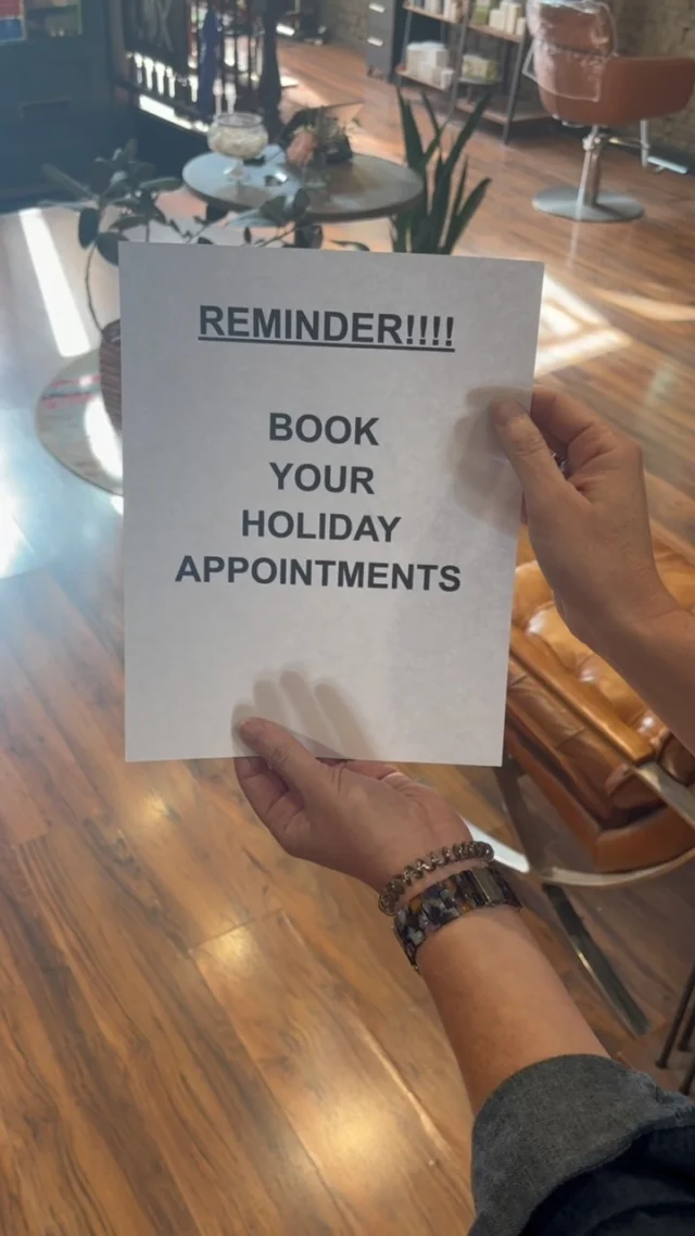 Better look at the calendar now & schedule that refresh you are going to need before the holiday photo shoots!

We’re already booking in to 2025 & filling up! 

Look forward to seeing you soon! 

#7weekstilchristmas #holidayhair #spaday #selfcare #relaxwithus